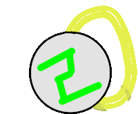 a drawing of a circle with a green letter z on it