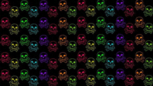 a seamless pattern of colorful skulls and crossbones on a black background .