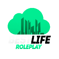 a logo for bestlife roleplay with a green cloud and buildings