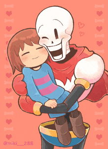 a drawing of a skeleton holding a girl with the name miki_288 on the bottom