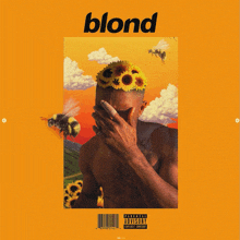 a blond album cover shows a man with flowers on his head