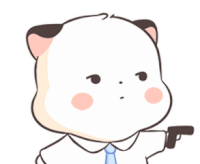 a cartoon cat with a tie is pointing a gun at something .