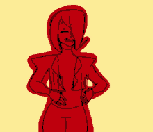 a drawing of a woman in a red jacket and pants