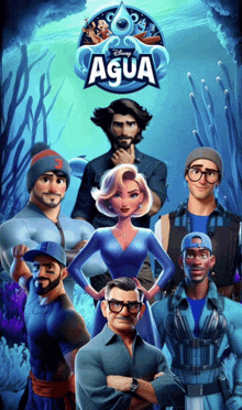 a poster for disney 's agua shows a group of characters