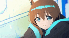 a girl with brown hair and blue eyes is smiling in a cartoon