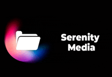 a logo for serenity media shows a folder on a black background