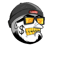 a cartoon drawing of a man wearing sunglasses and a hat that says $ dood