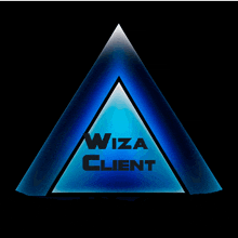 a blue triangle with the words wiza client written on it