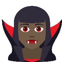 a cartoon of a woman dressed as a vampire with red eyes