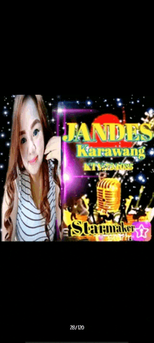 a picture of a woman and a microphone with the words jandes karawang on it