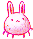 a pink drawing of a rabbit with a mustache and ears