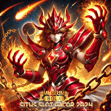 a poster for situs slot gacor shows a woman in a red armor