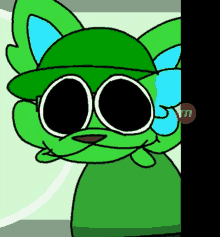 a cartoon of a green cat wearing sunglasses and a hat