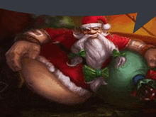 a painting of santa claus with a beard and a bow