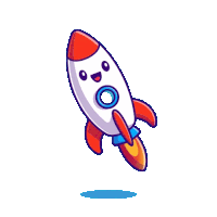 a cartoon rocket with a smiling face is flying through the air