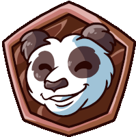 a cartoon panda bear is smiling in a shield