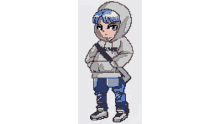 a pixel art drawing of a boy wearing a hoodie