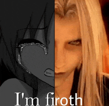 a picture of a girl crying and a picture of a man with the words " i 'm firoth " below it