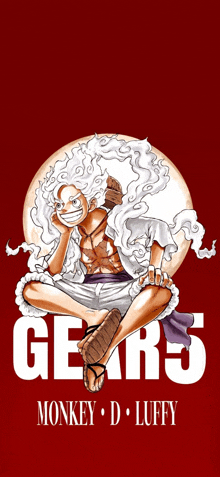 monkey d luffy is shown on a red background with gear 5