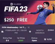 a poster for fifa 23 tournament with a soccer player holding a ball