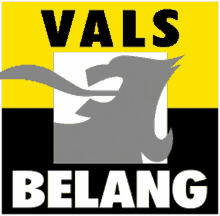 a logo for vals belang with a gray eagle on a yellow background