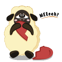 a cartoon of a sheep with a broken heart and the words meeeh above it