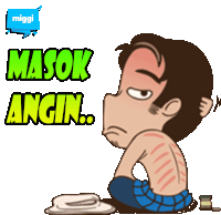 a cartoon of a man with the words masok angin