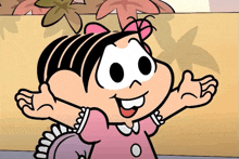 a cartoon girl in a pink dress is smiling