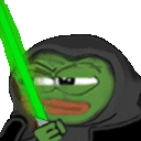 a cartoon frog is holding a green light saber in his hand .