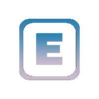 the letter e is in a square with a blue border