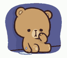 a cartoon of a teddy bear covering his nose