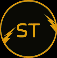 a black circle with a yellow lightning bolt and the word st