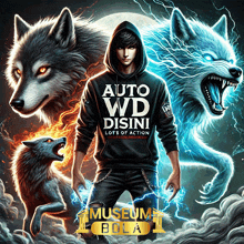 a man with a hoodie that says auto wd disini on it