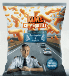 a bag of kims chips battle chips with a police officer on it