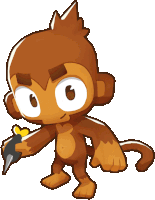 a cartoon monkey with a crown on its head is holding a sword