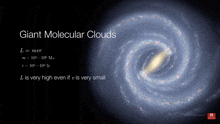 a picture of a spiral galaxy with the words giant molecular clouds below it