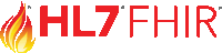 a logo for hl7 fhir with a fire flame