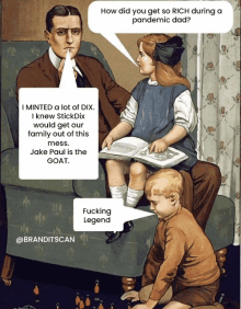 a cartoon of a man and two children talking about a pandemic