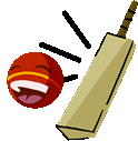 a cartoon illustration of a cricket ball and bat .