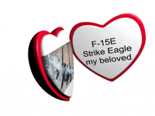 a heart shaped button that says f-15e strike eagle my beloved on it