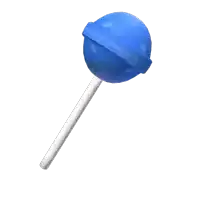 a blue lollipop with a white stick is on a white background