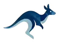 a blue kangaroo with a white spot on its eye