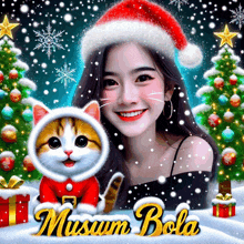 a picture of a girl and a cat with the words musum bola in the bottom right corner