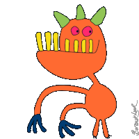 a cartoon drawing of a monster with the name barthel on the bottom