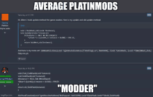 a screenshot of average platinmods with a screenshot of " modder "