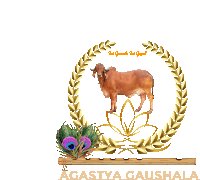 a logo for agastya gaushala with a cow and peacock feather