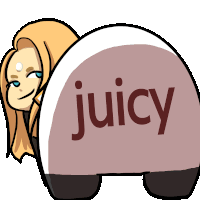 a cartoon drawing of a woman with the word juicy written on it