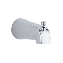 a chrome bathtub spout with a knob on top