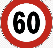 a red and white sign with the number 60 in the middle