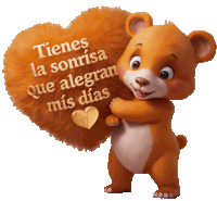 a teddy bear holding a heart with the words tienes la sonrisa que alegran mis dias on it